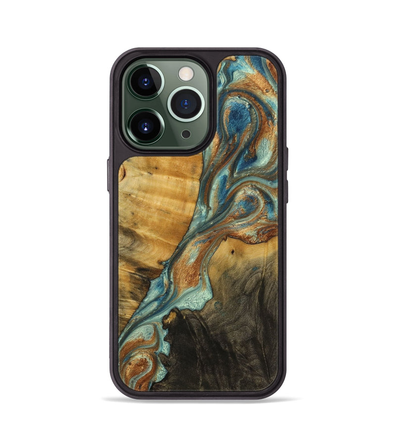 iPhone 13 Pro Wood+Resin Phone Case - Eduardo (Teal & Gold, 711817)
