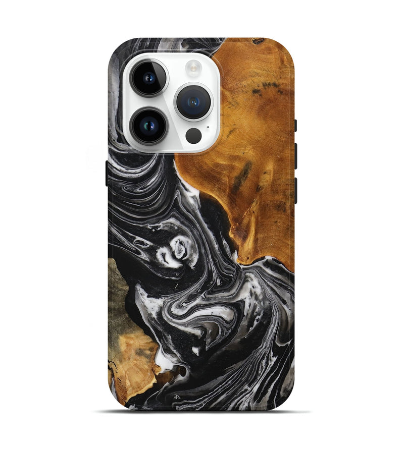 iPhone 15 Pro Wood+Resin Live Edge Phone Case - Lindsay (Black & White, 711886)