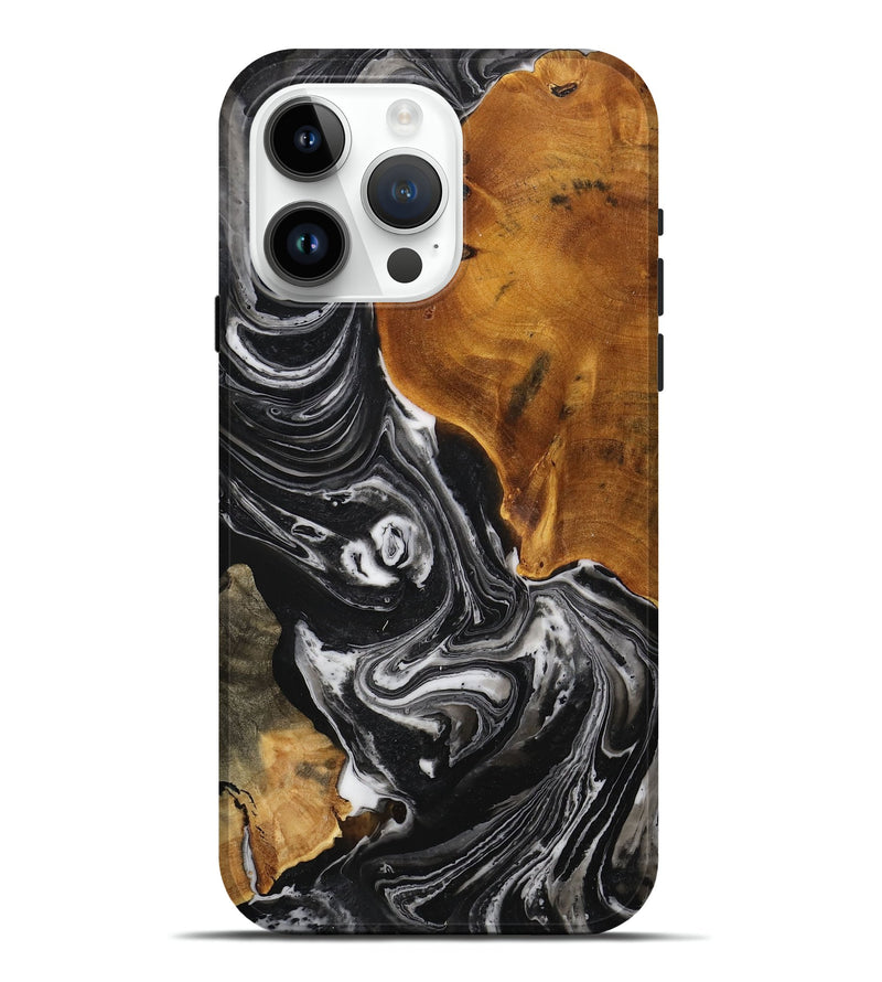 iPhone 15 Pro Max Wood+Resin Live Edge Phone Case - Lindsay (Black & White, 711886)