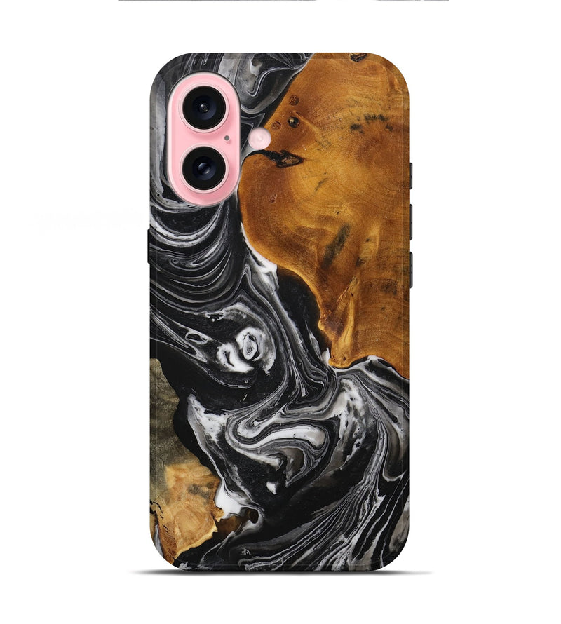 iPhone 16 Wood+Resin Live Edge Phone Case - Lindsay (Black & White, 711886)