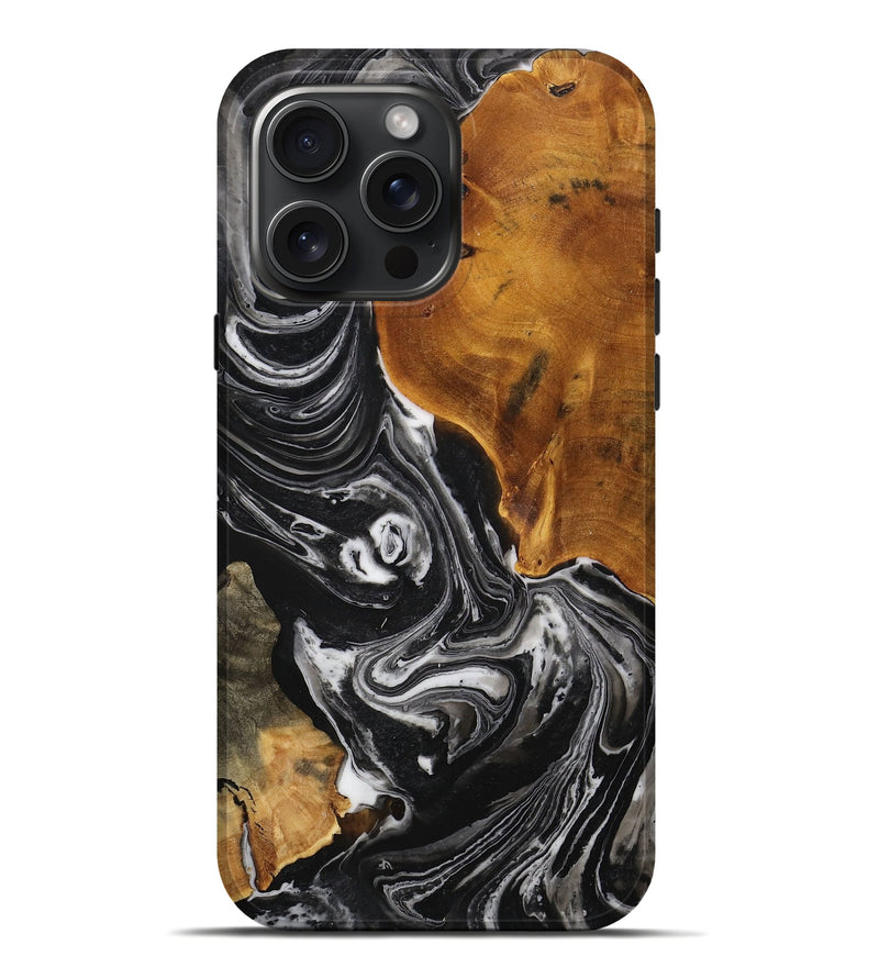 iPhone 16 Pro Max Wood+Resin Live Edge Phone Case - Lindsay (Black & White, 711886)