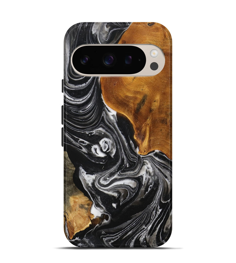 Pixel 9 Wood+Resin Live Edge Phone Case - Lindsay (Black & White, 711886)