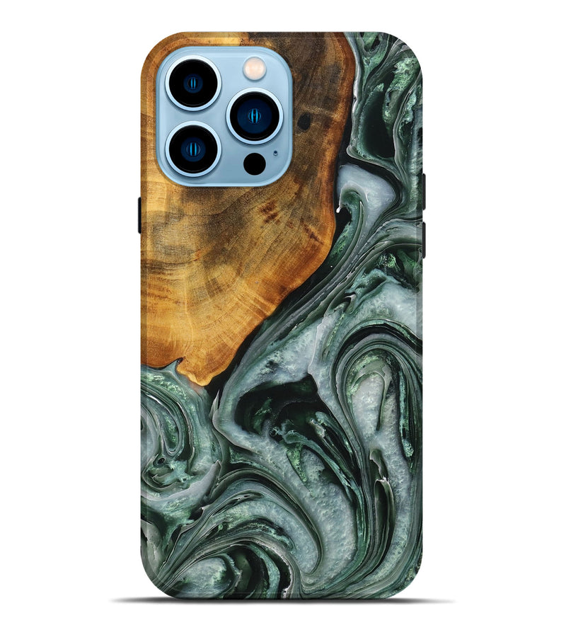 iPhone 14 Pro Max Wood+Resin Live Edge Phone Case - Wendy (Green, 711897)