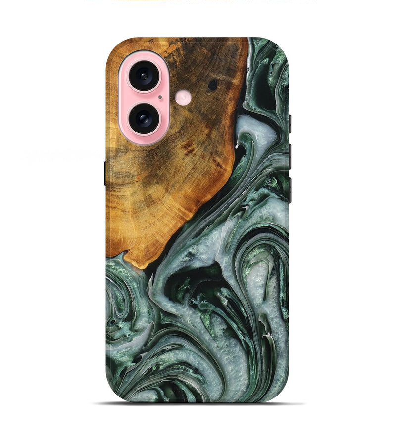 iPhone 16 Wood+Resin Live Edge Phone Case - Wendy (Green, 711897)