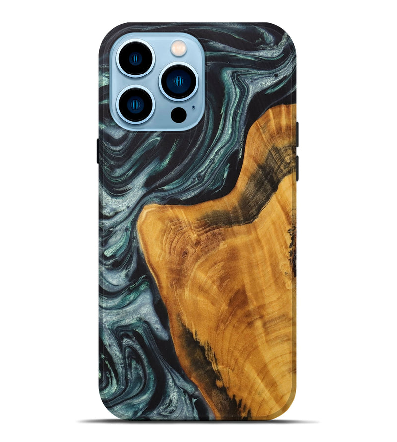 iPhone 14 Pro Max Wood+Resin Live Edge Phone Case - Olive (Green, 711901)