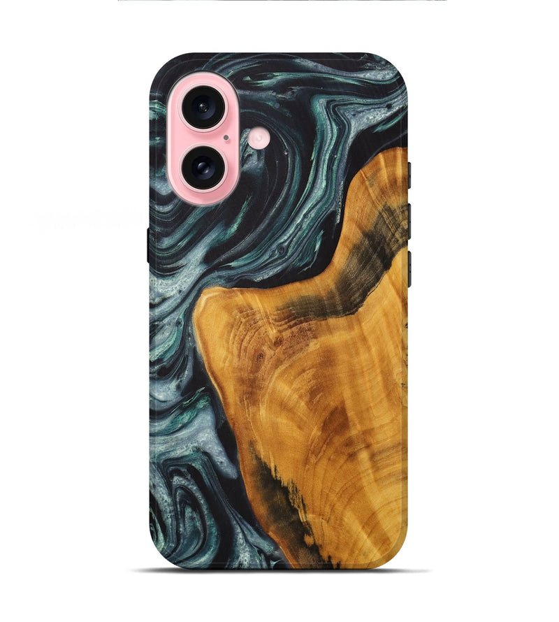 iPhone 16 Wood+Resin Live Edge Phone Case - Olive (Green, 711901)