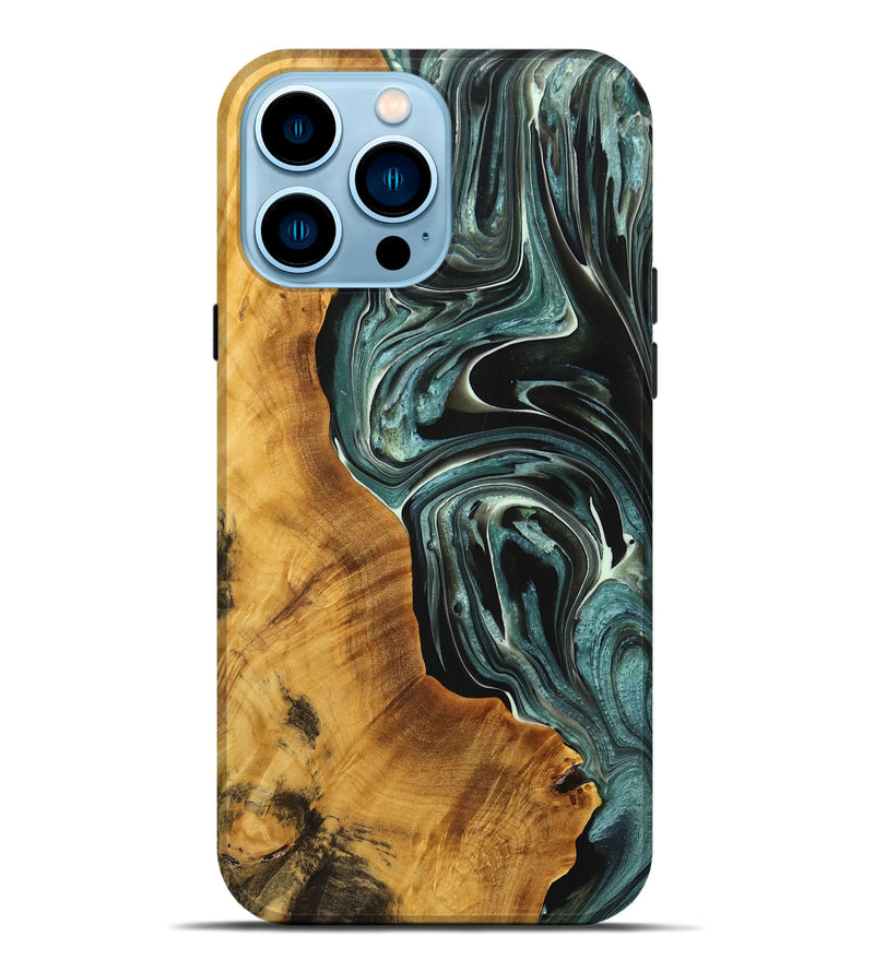 iPhone 14 Pro Max Wood+Resin Live Edge Phone Case - Nettie (Green, 711903)