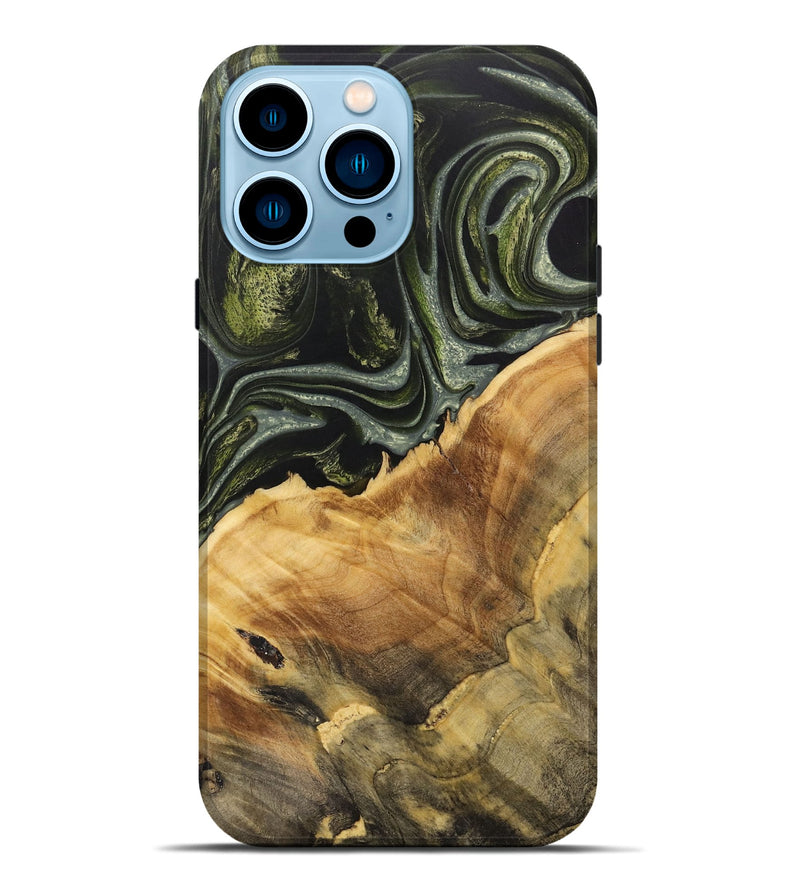 iPhone 14 Pro Max Wood+Resin Live Edge Phone Case - Atticus (Green, 711912)