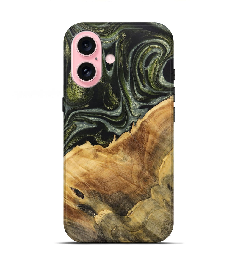 iPhone 16 Wood+Resin Live Edge Phone Case - Atticus (Green, 711912)