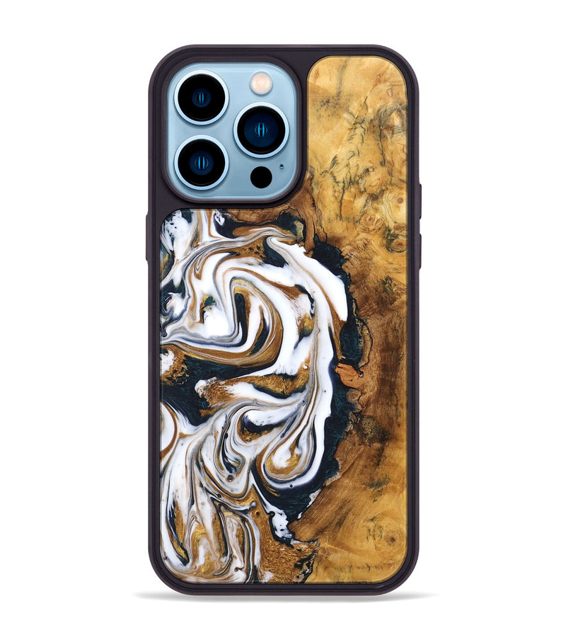 iPhone 14 Pro Max Wood+Resin Phone Case - Ryker (Teal & Gold, 711995)