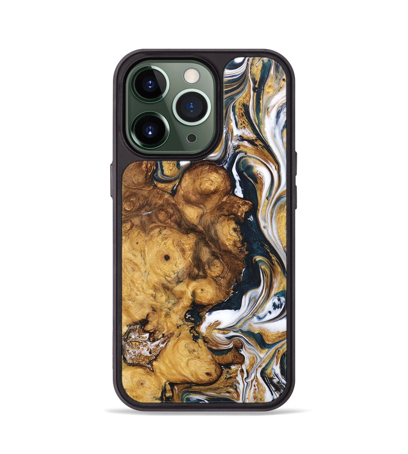 iPhone 13 Pro Wood+Resin Phone Case - Caleb (Teal & Gold, 711998)