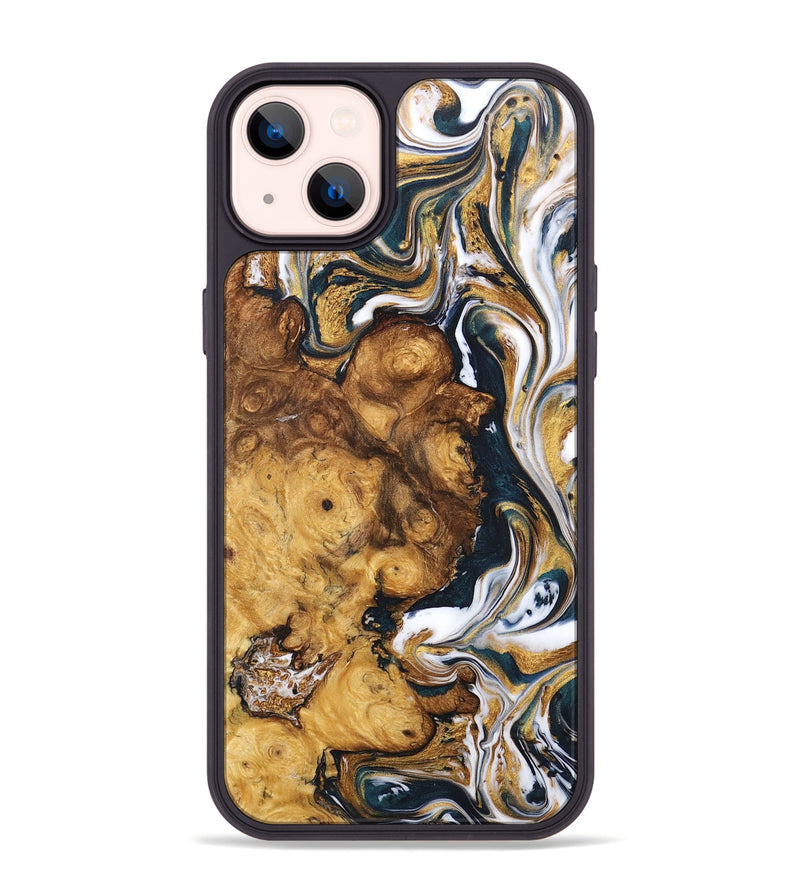 iPhone 14 Plus Wood+Resin Phone Case - Caleb (Teal & Gold, 711998)