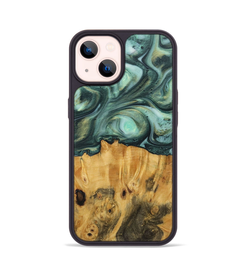 iPhone 14 Wood+Resin Phone Case - Amari (Green, 712060)