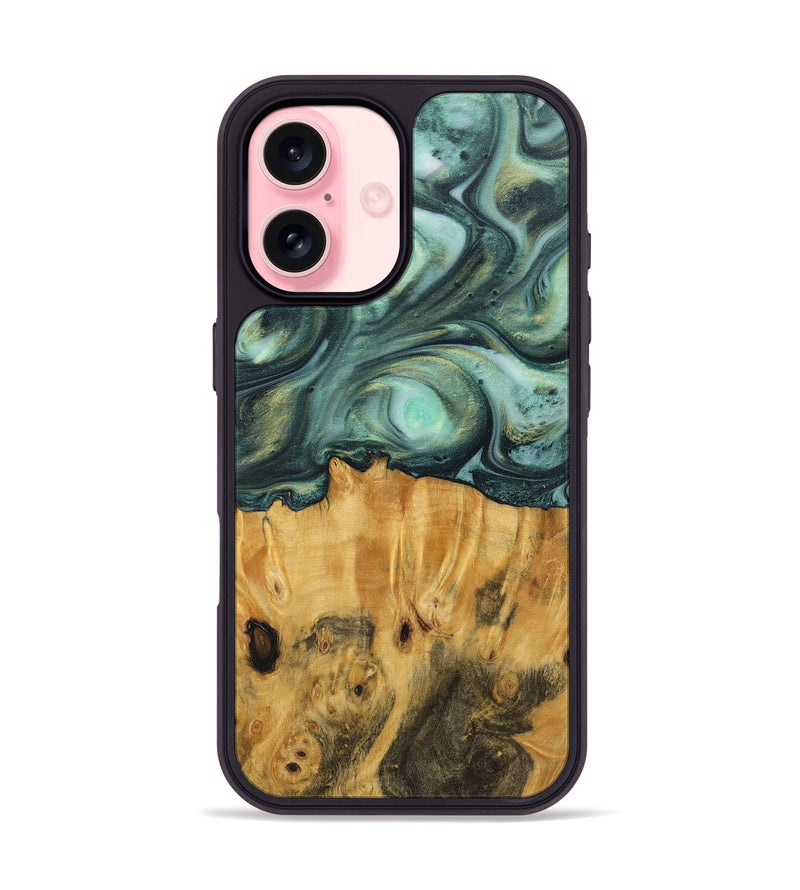 iPhone 16 Wood+Resin Phone Case - Amari (Green, 712060)