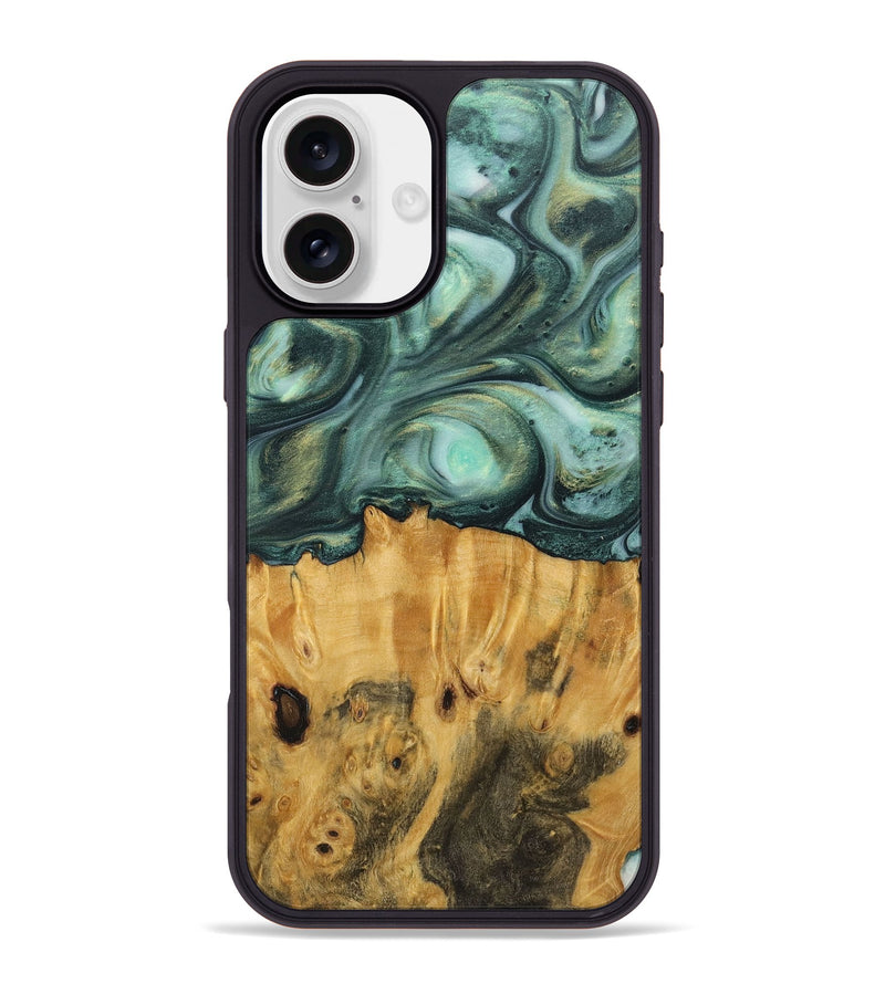 iPhone 16 Plus Wood+Resin Phone Case - Amari (Green, 712060)