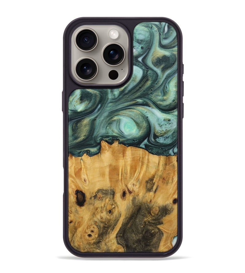 iPhone 16 Pro Max Wood+Resin Phone Case - Amari (Green, 712060)