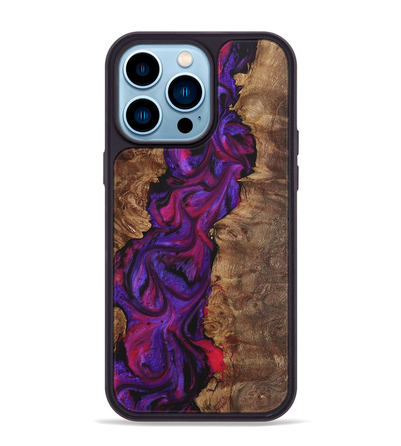 iPhone 14 Pro Max Wood+Resin Phone Case - Kari (Purple, 712098)