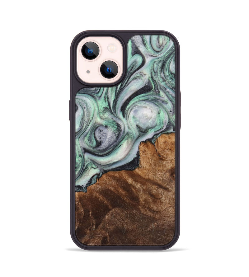 iPhone 14 Wood+Resin Phone Case - Georgia (Green, 712177)