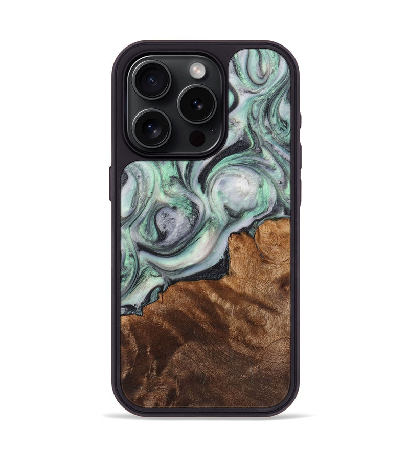 iPhone 15 Pro Wood+Resin Phone Case - Georgia (Green, 712177)