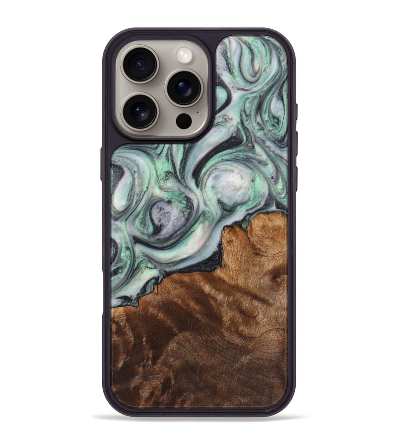 iPhone 16 Pro Max Wood+Resin Phone Case - Georgia (Green, 712177)