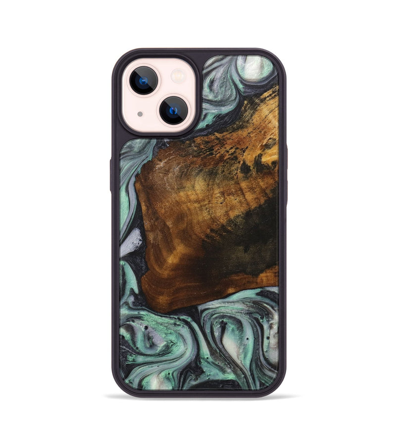 iPhone 14 Wood+Resin Phone Case - Jerome (Green, 712179)