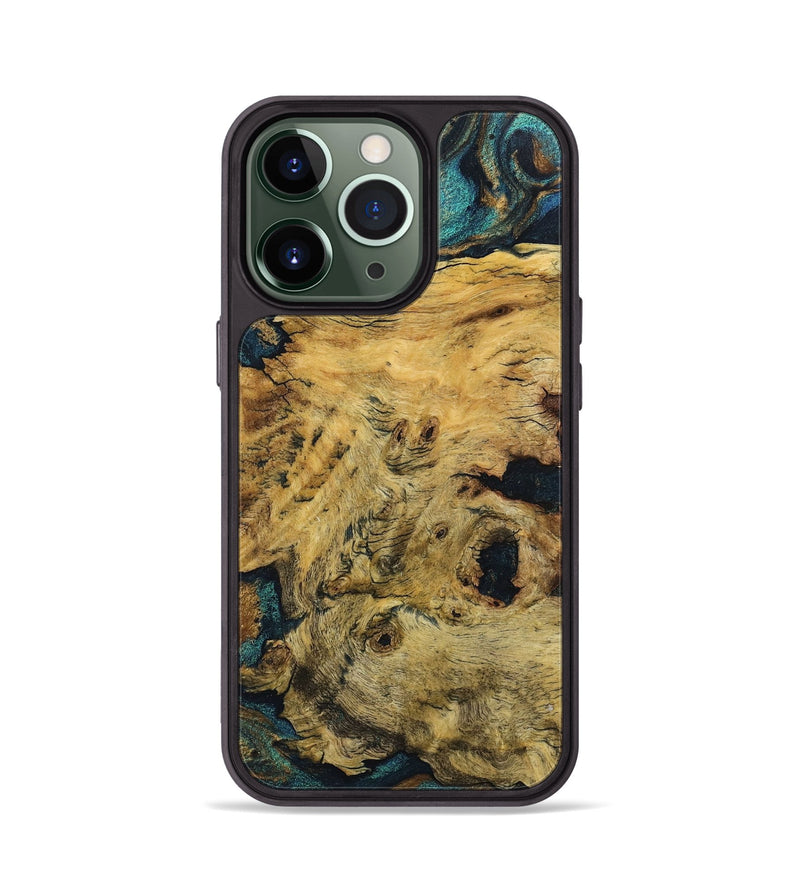 iPhone 13 Pro Wood+Resin Phone Case - Angela (Teal & Gold, 712266)