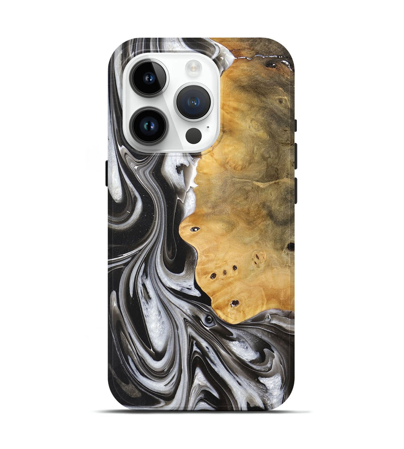 iPhone 15 Pro Wood+Resin Live Edge Phone Case - Lainey (Black & White, 712283)