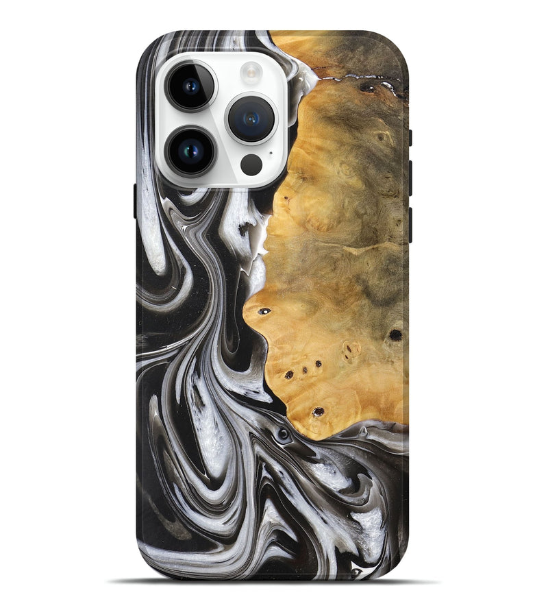 iPhone 15 Pro Max Wood+Resin Live Edge Phone Case - Lainey (Black & White, 712283)