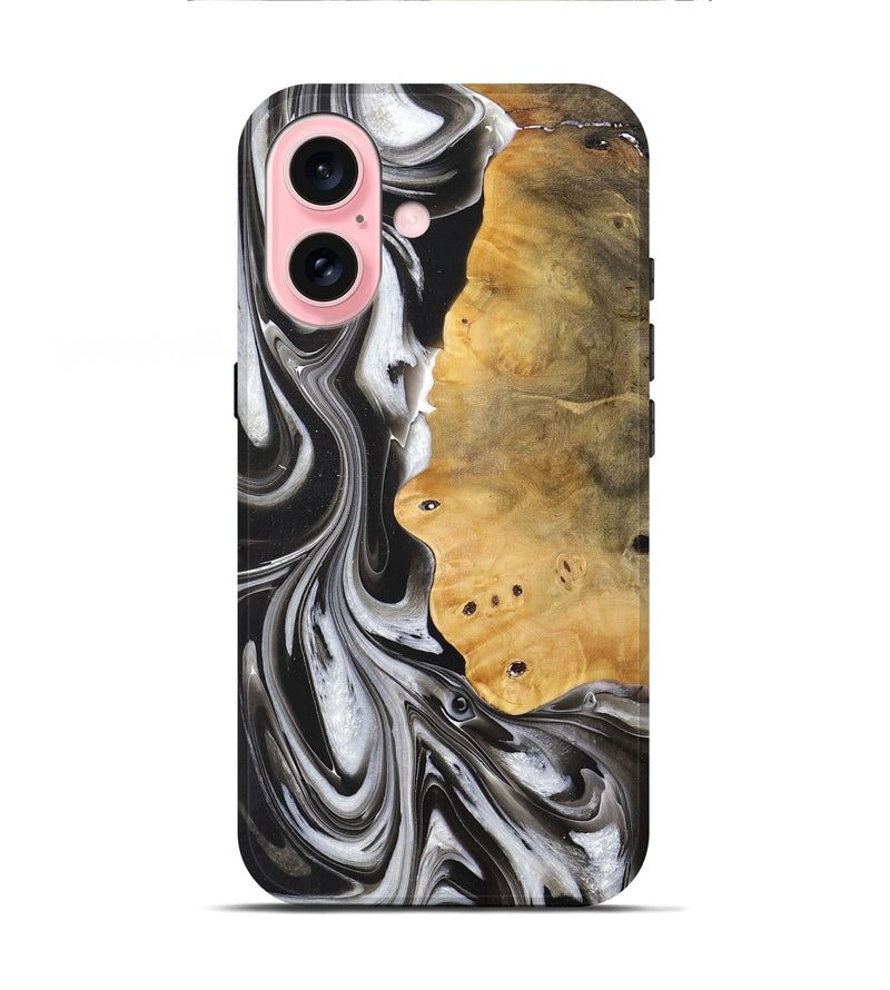 iPhone 16 Wood+Resin Live Edge Phone Case - Lainey (Black & White, 712283)