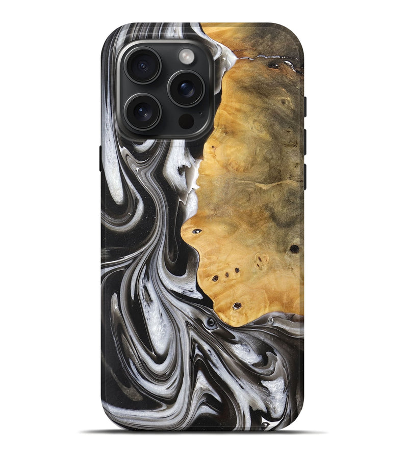 iPhone 16 Pro Max Wood+Resin Live Edge Phone Case - Lainey (Black & White, 712283)