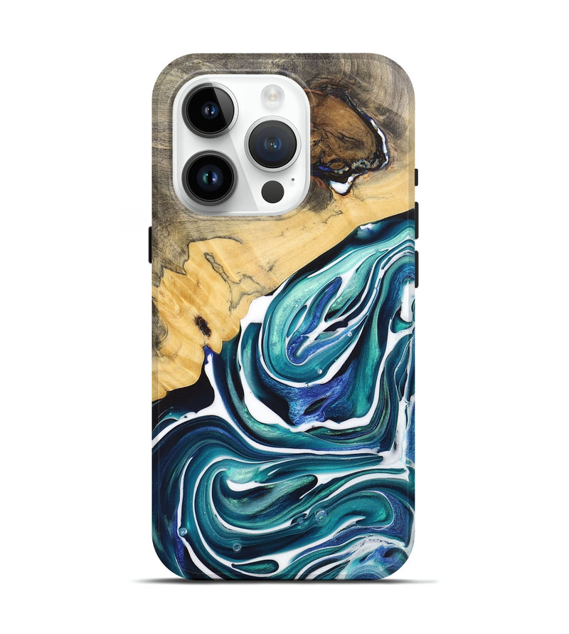 iPhone 15 Pro Wood+Resin Live Edge Phone Case - Jennie (Blue, 712285)