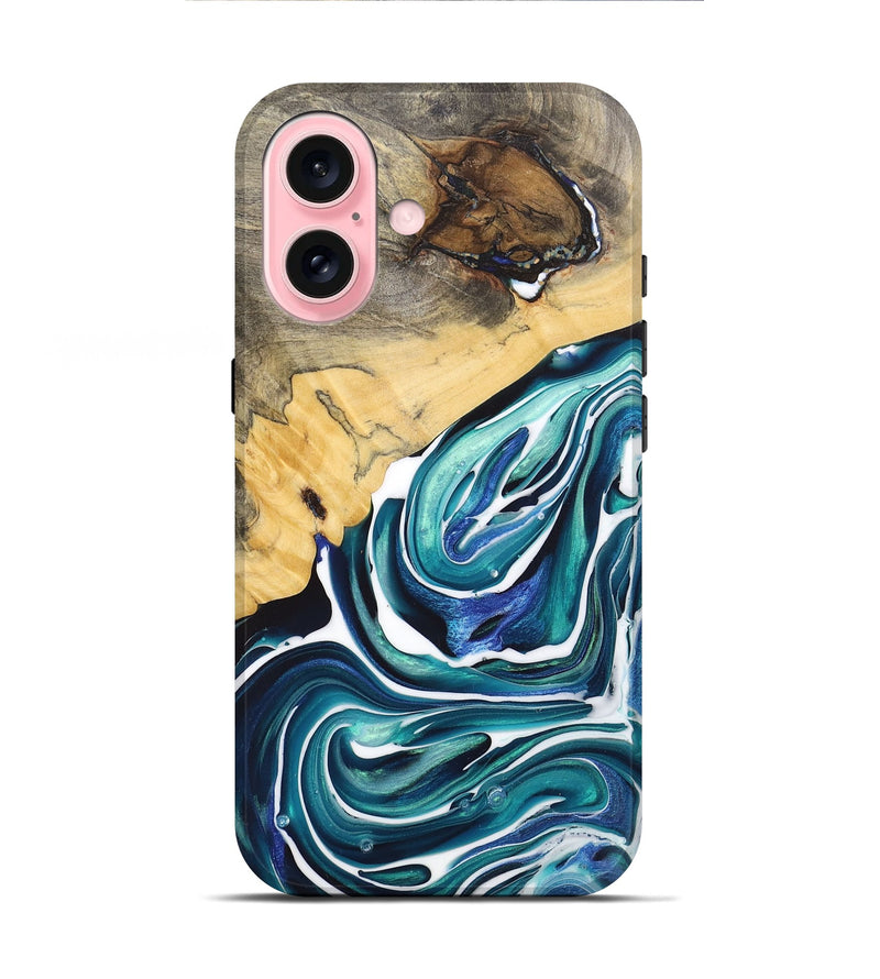 iPhone 16 Wood+Resin Live Edge Phone Case - Jennie (Blue, 712285)