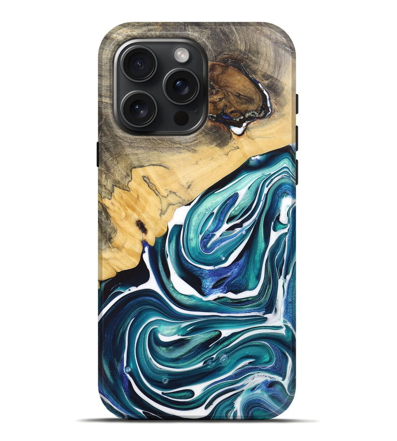 iPhone 16 Pro Max Wood+Resin Live Edge Phone Case - Jennie (Blue, 712285)