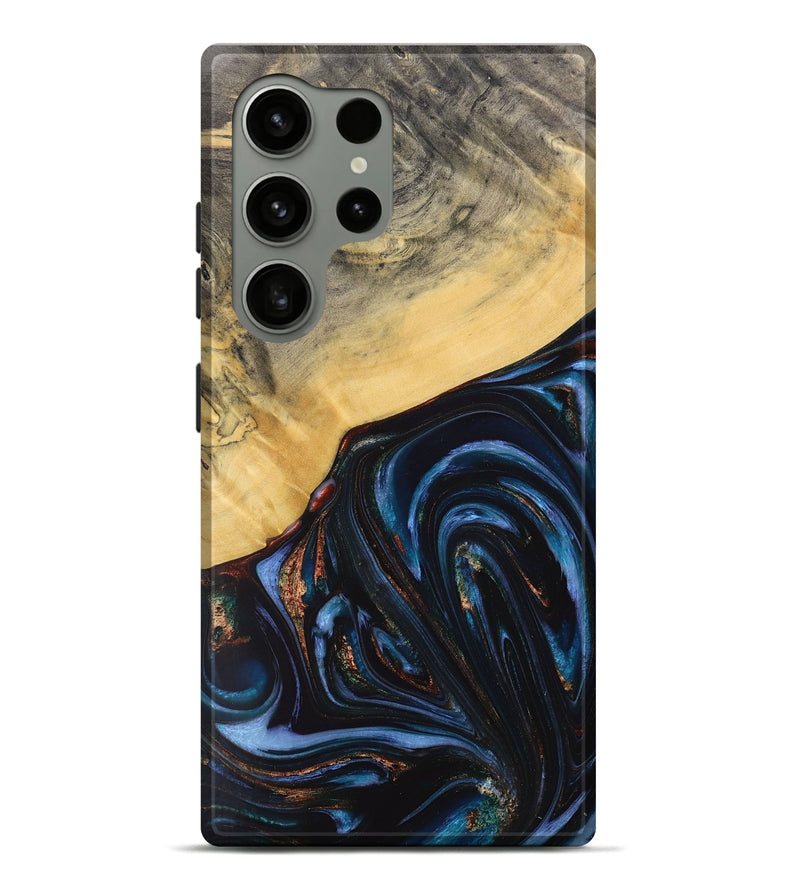 Galaxy S24 Ultra Wood+Resin Live Edge Phone Case - Adrienne (Teal & Gold, 712289)