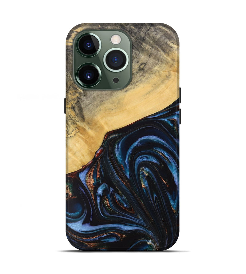 iPhone 13 Pro Wood+Resin Live Edge Phone Case - Adrienne (Teal & Gold, 712289)