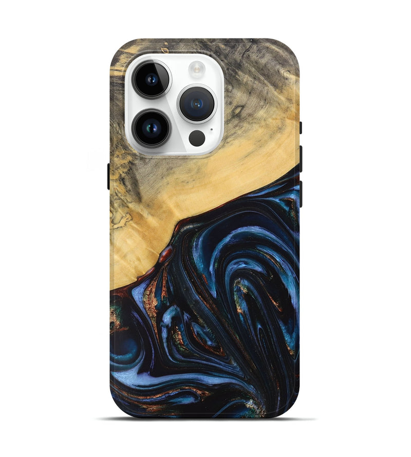 iPhone 15 Pro Wood+Resin Live Edge Phone Case - Adrienne (Teal & Gold, 712289)