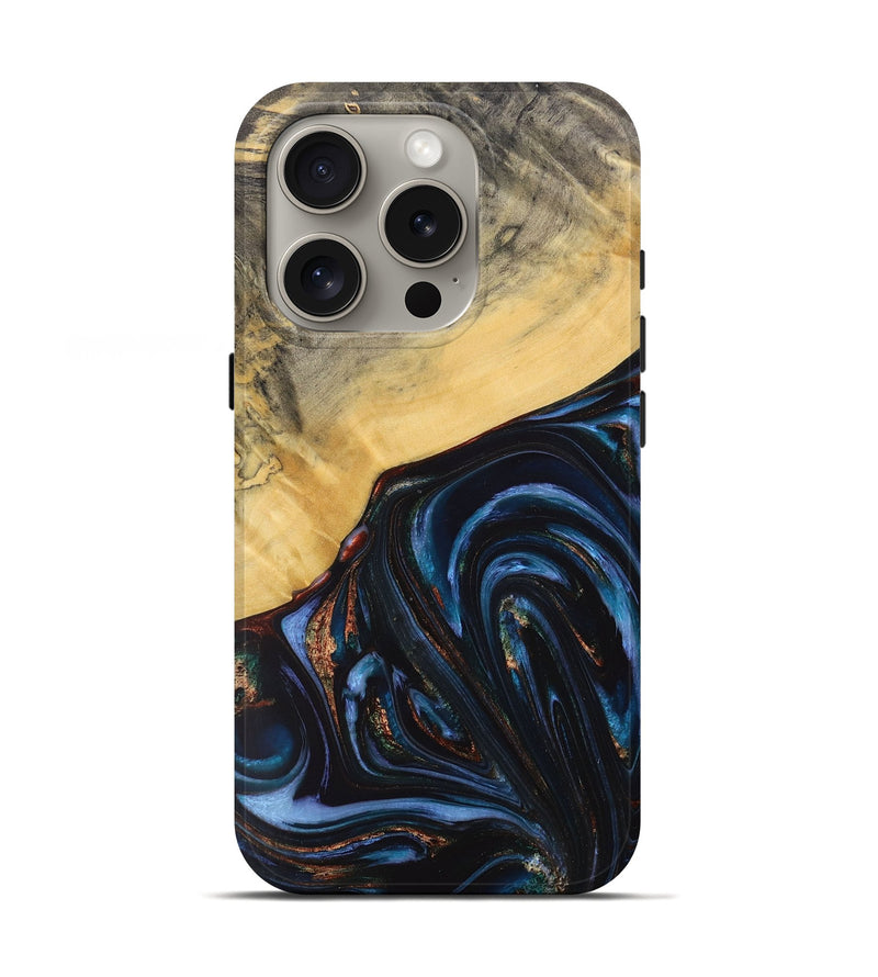 iPhone 16 Pro Wood+Resin Live Edge Phone Case - Adrienne (Teal & Gold, 712289)