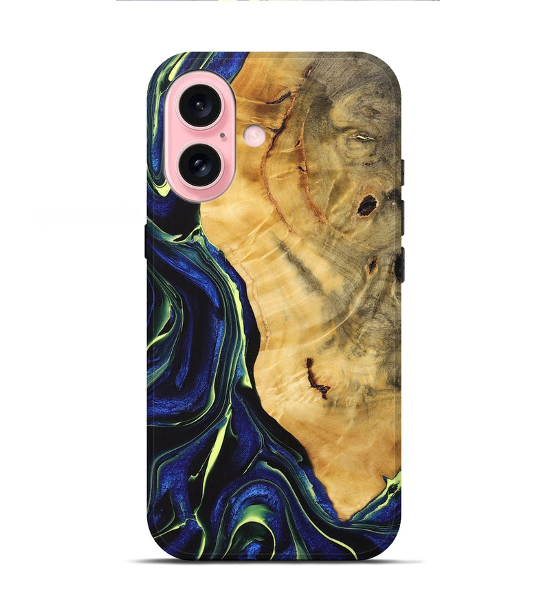 iPhone 16 Wood+Resin Live Edge Phone Case - Erin (Blue, 712297)