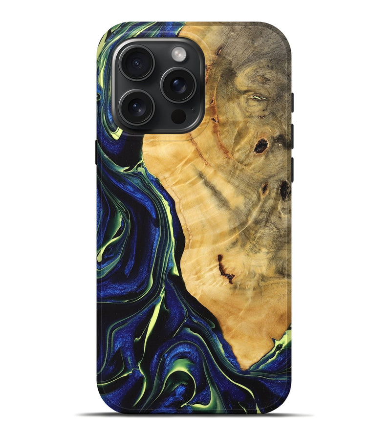 iPhone 16 Pro Max Wood+Resin Live Edge Phone Case - Erin (Blue, 712297)