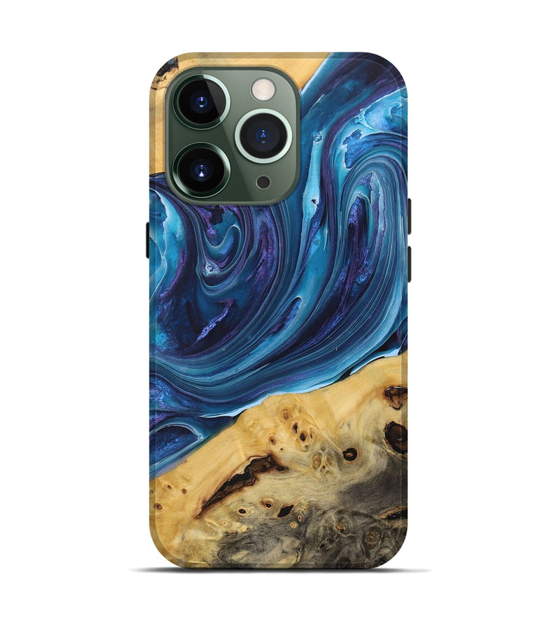 iPhone 13 Pro Wood+Resin Live Edge Phone Case - Leo (Blue, 712298)