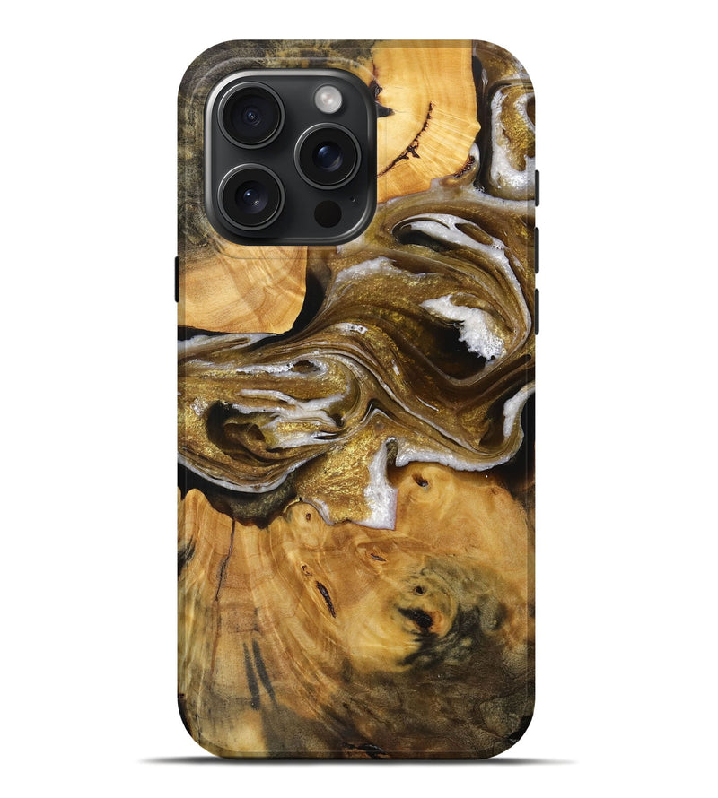 iPhone 16 Pro Max Wood+Resin Live Edge Phone Case - Paulette (Black & White, 712318)