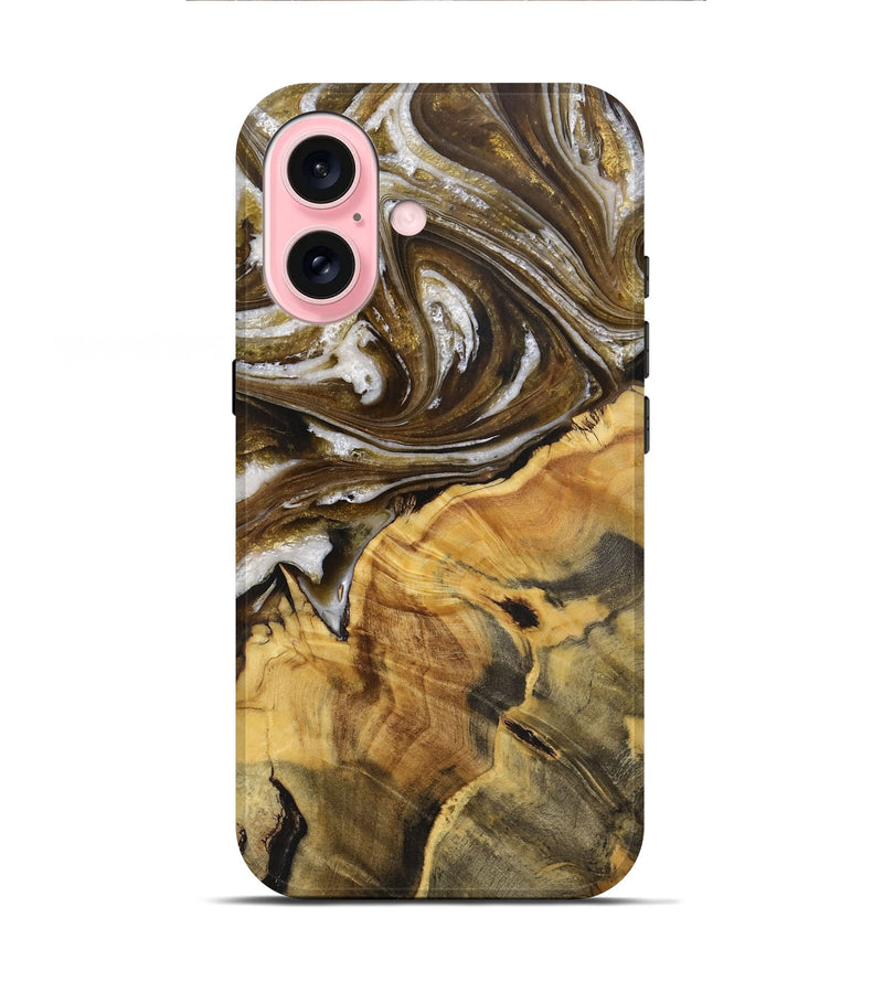 iPhone 16 Wood+Resin Live Edge Phone Case - Aubree (Black & White, 712319)