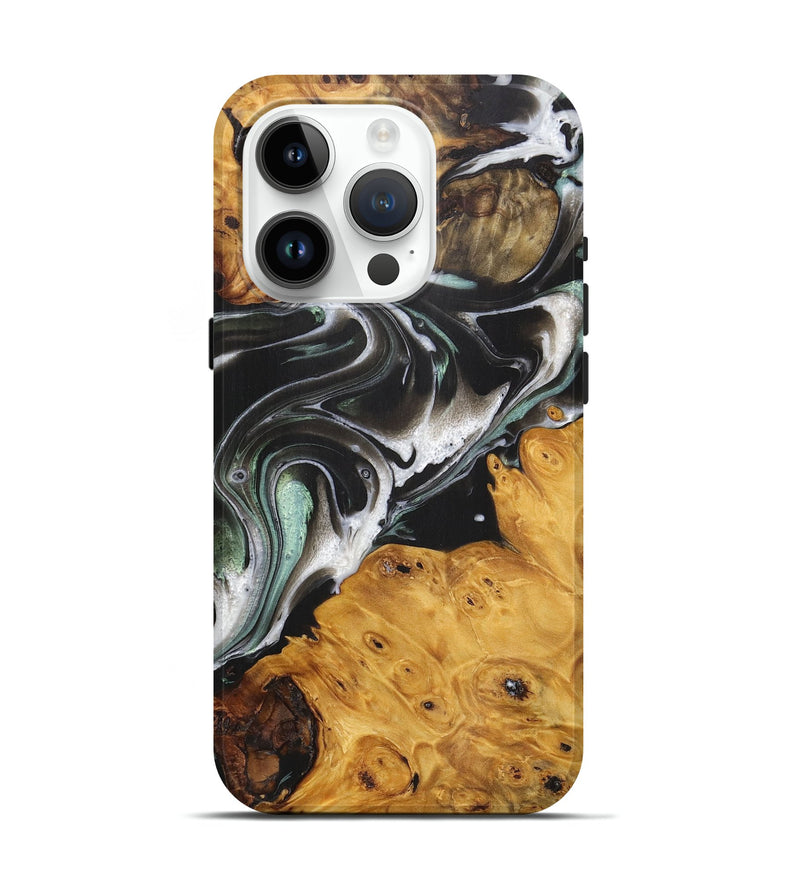 iPhone 15 Pro Wood+Resin Live Edge Phone Case - Yesenia (Black & White, 712320)