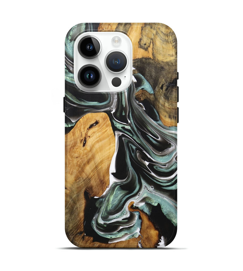 iPhone 15 Pro Wood+Resin Live Edge Phone Case - Luella (Black & White, 712321)