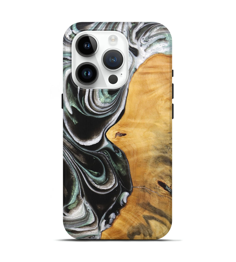 iPhone 15 Pro Wood+Resin Live Edge Phone Case - Rachel (Black & White, 712322)