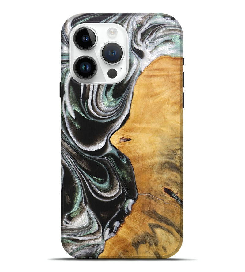 iPhone 15 Pro Max Wood+Resin Live Edge Phone Case - Rachel (Black & White, 712322)