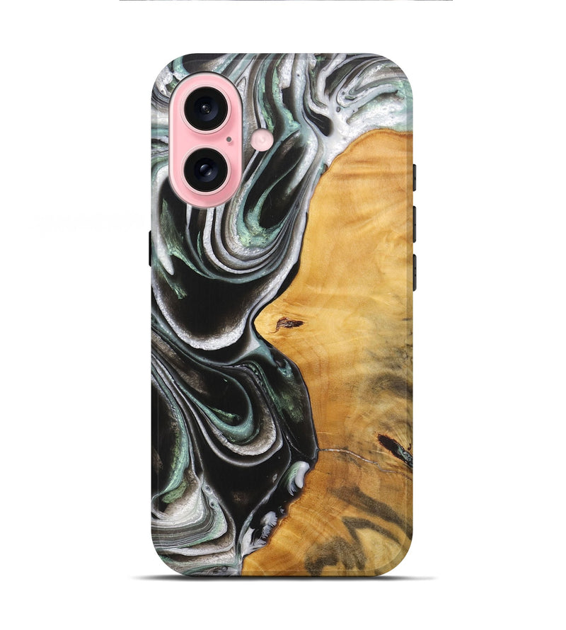 iPhone 16 Wood+Resin Live Edge Phone Case - Rachel (Black & White, 712322)