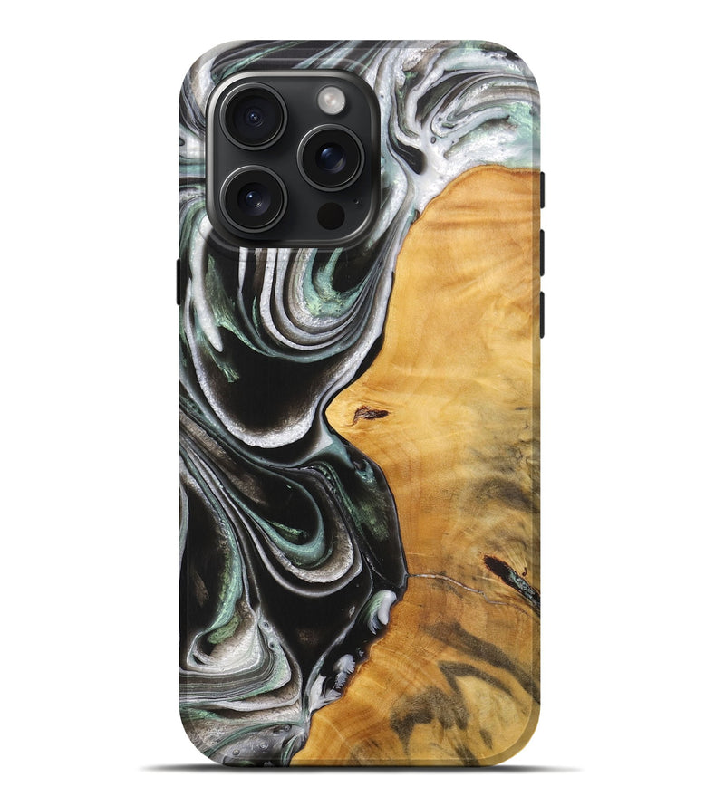 iPhone 16 Pro Max Wood+Resin Live Edge Phone Case - Rachel (Black & White, 712322)