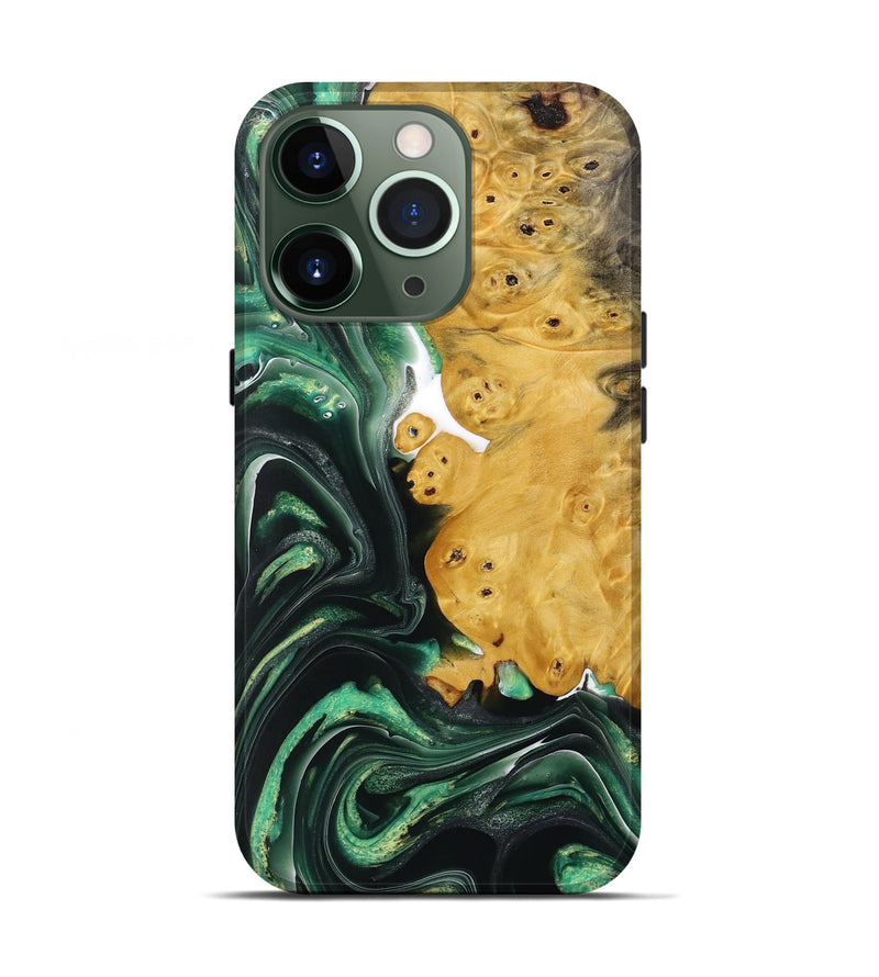 iPhone 13 Pro Wood+Resin Live Edge Phone Case - Ashlyn (Green, 712328)