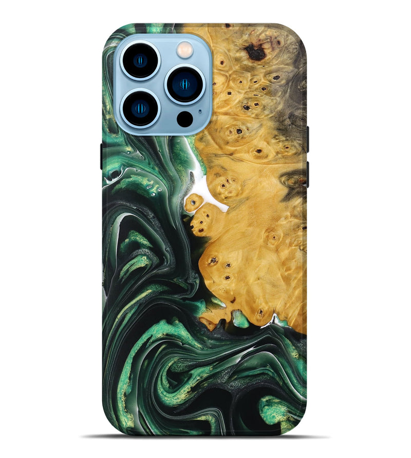 iPhone 14 Pro Max Wood+Resin Live Edge Phone Case - Ashlyn (Green, 712328)